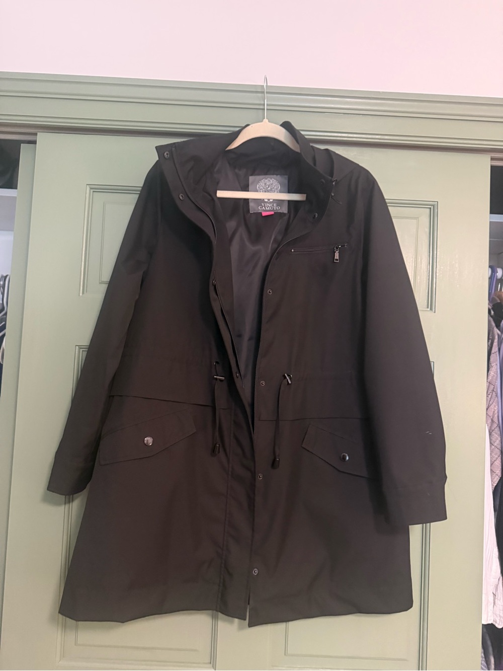 Vince Camuto Black Hooded Trench Coat